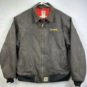 Carhartt J13 BLK Santa Fe Jacket Red Lining Mens Size XLarge Full Zip Embroider